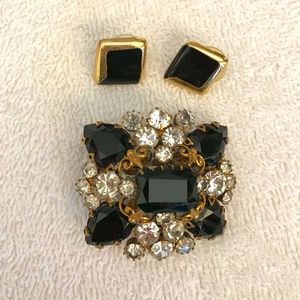 Vintage Rhinestone Brooch & Earrings Set